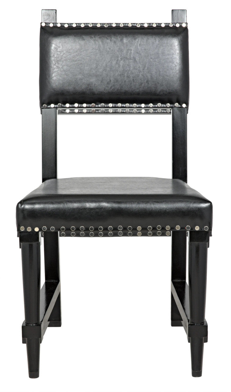 Noir Kerouac Chair with Leather in Distressed Black GCHA275D1