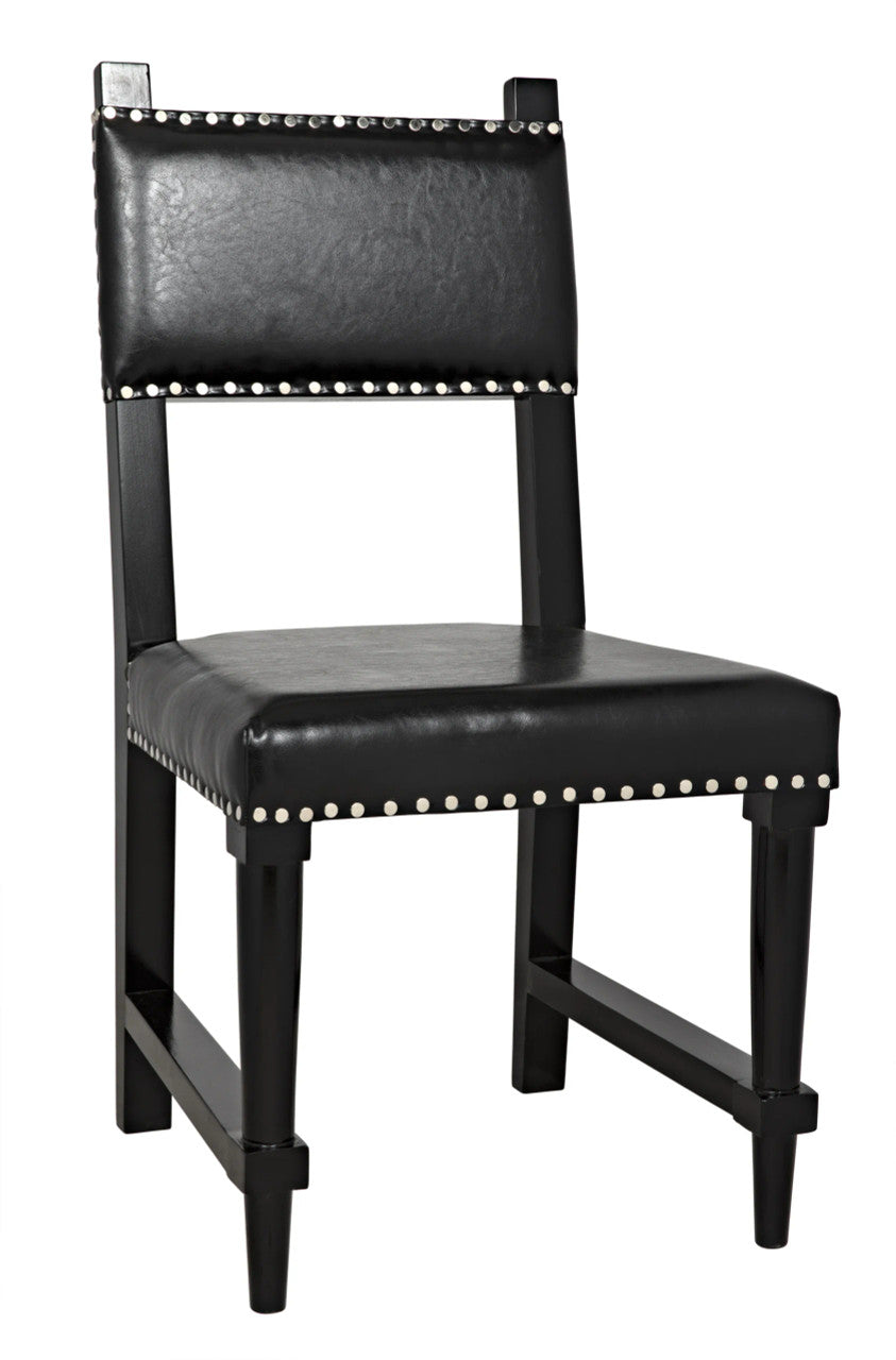 Noir Kerouac Chair with Leather in Distressed Black GCHA275D1