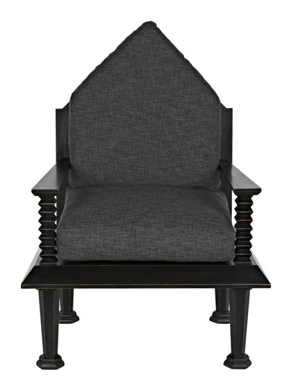 Noir Resurrection Chair with US Made Cushions in Hand-Rubbed Black GCHA308-GREY