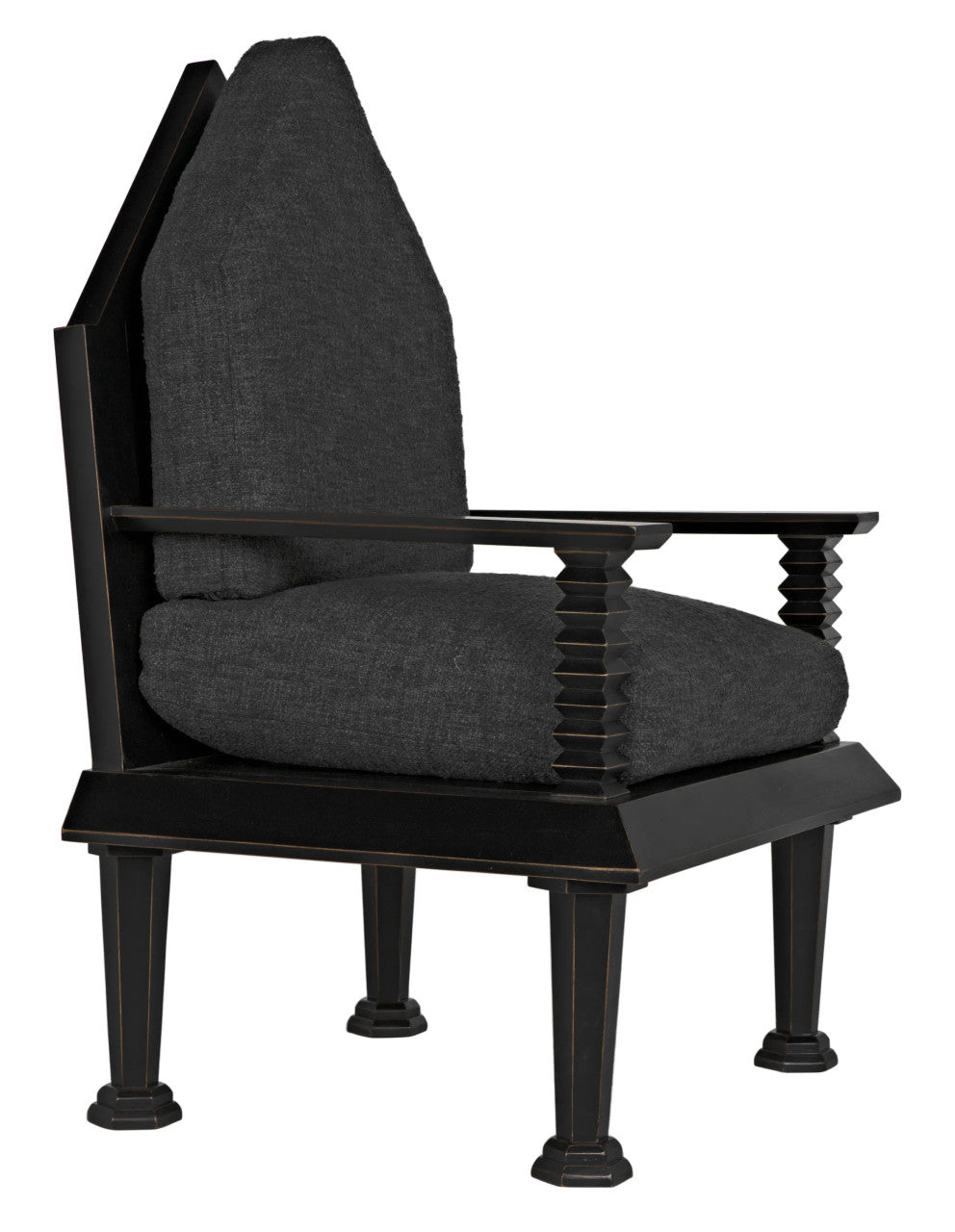 Noir Resurrection Chair with US Made Cushions in Hand-Rubbed Black GCHA308-GREY