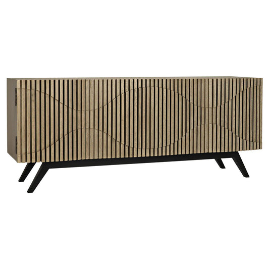 Noir Illusion Sideboard with Steel Base in Bleached Walnut w/ Matte Black Frame GCON244BW