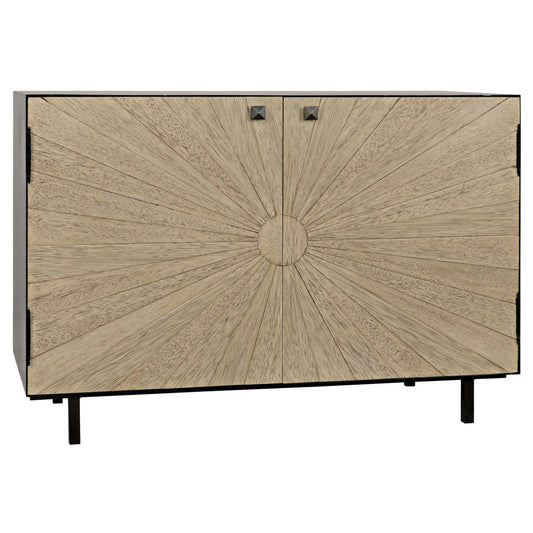 Noir Ray Sideboard with Steel Box in Bleached Walnut w/ Matte Black Frame GCON308BW