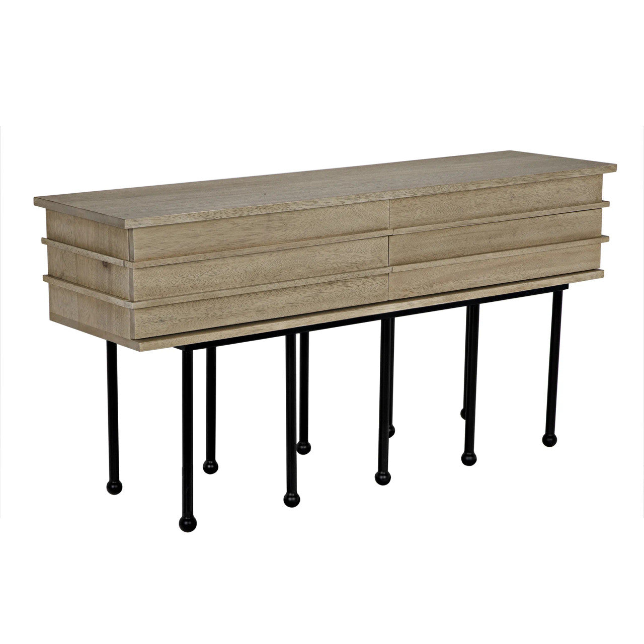 Noir Oliver Console in Washed Walnut with Matte Black Base GCON355WAW