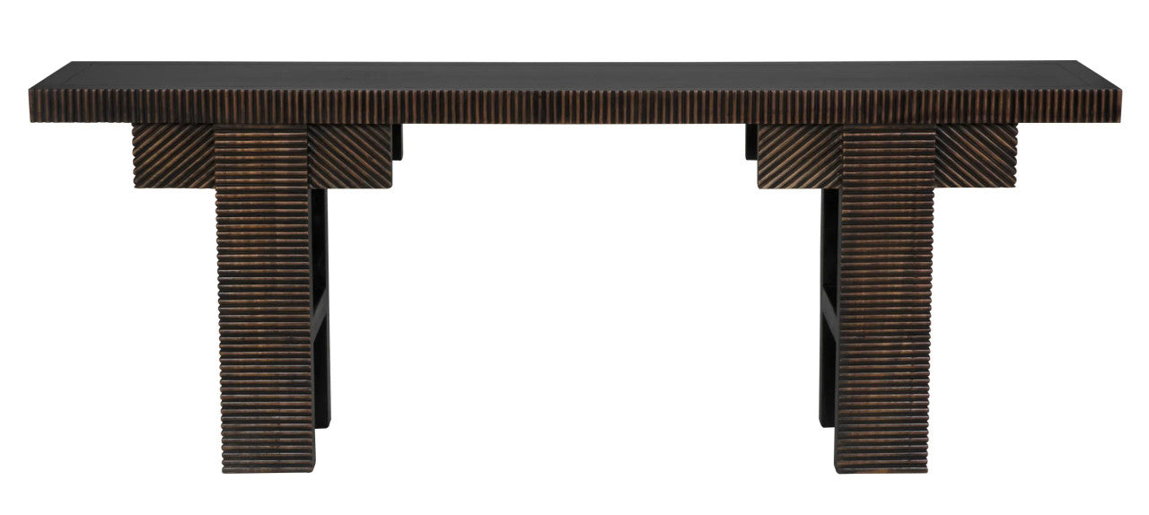 Noir Nabu Console in Hand Rubbed Black with Light Brown Trim GCON387HB