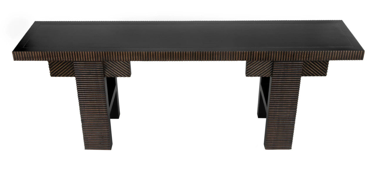 Noir Nabu Console in Hand Rubbed Black with Light Brown Trim GCON387HB