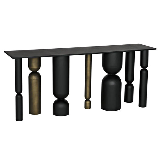 Noir Figaro Console in Matte Black and Aged Brass GCON390MTBAB