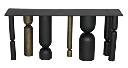 Noir Figaro Console in Matte Black and Aged Brass GCON390MTBAB