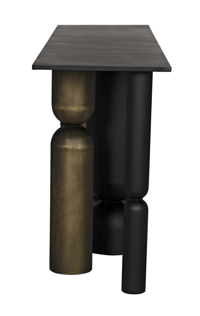 Noir Figaro Console in Matte Black and Aged Brass GCON390MTBAB