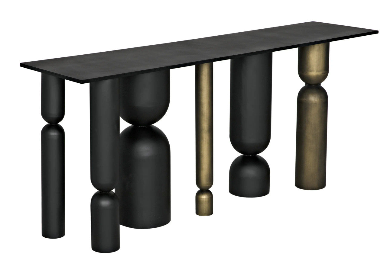 Noir Figaro Console in Matte Black and Aged Brass GCON390MTBAB