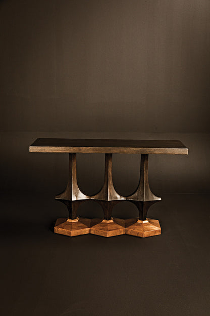 Noir Sydor Console in Ebony Walnut and Dark Walnut Base GCON400