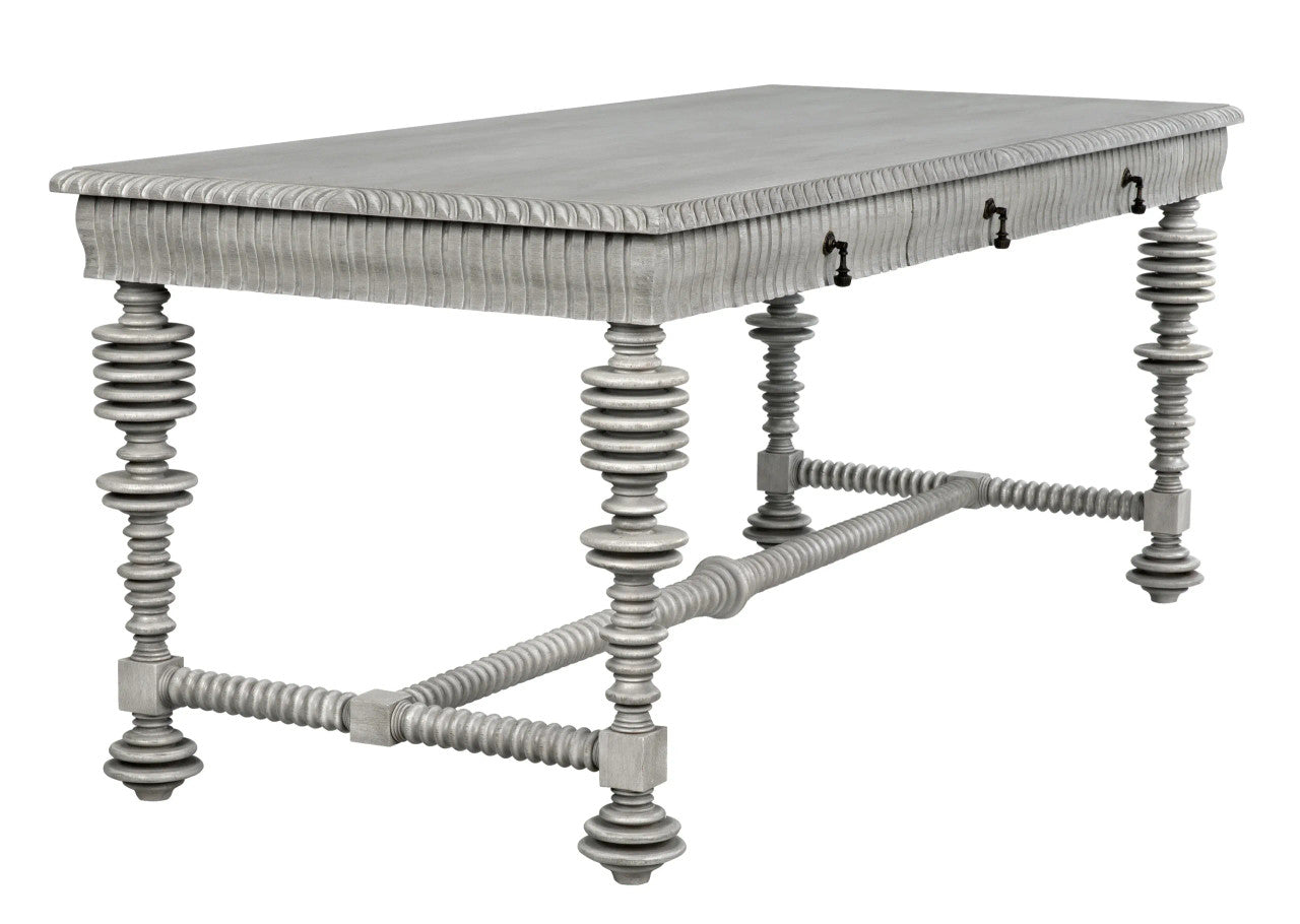 Noir Portuguese Desk in Distressed Gray GDES115DGR