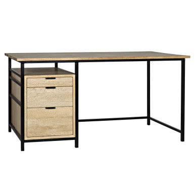 Noir Nabucco Desk in Bleached Walnut w/ Matte Black Legs GDES164BW