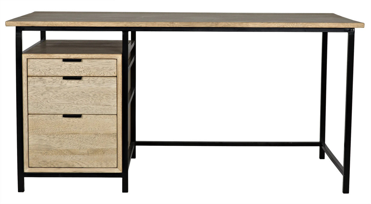 Noir Nabucco Desk in Bleached Walnut w/ Matte Black Legs GDES164BW