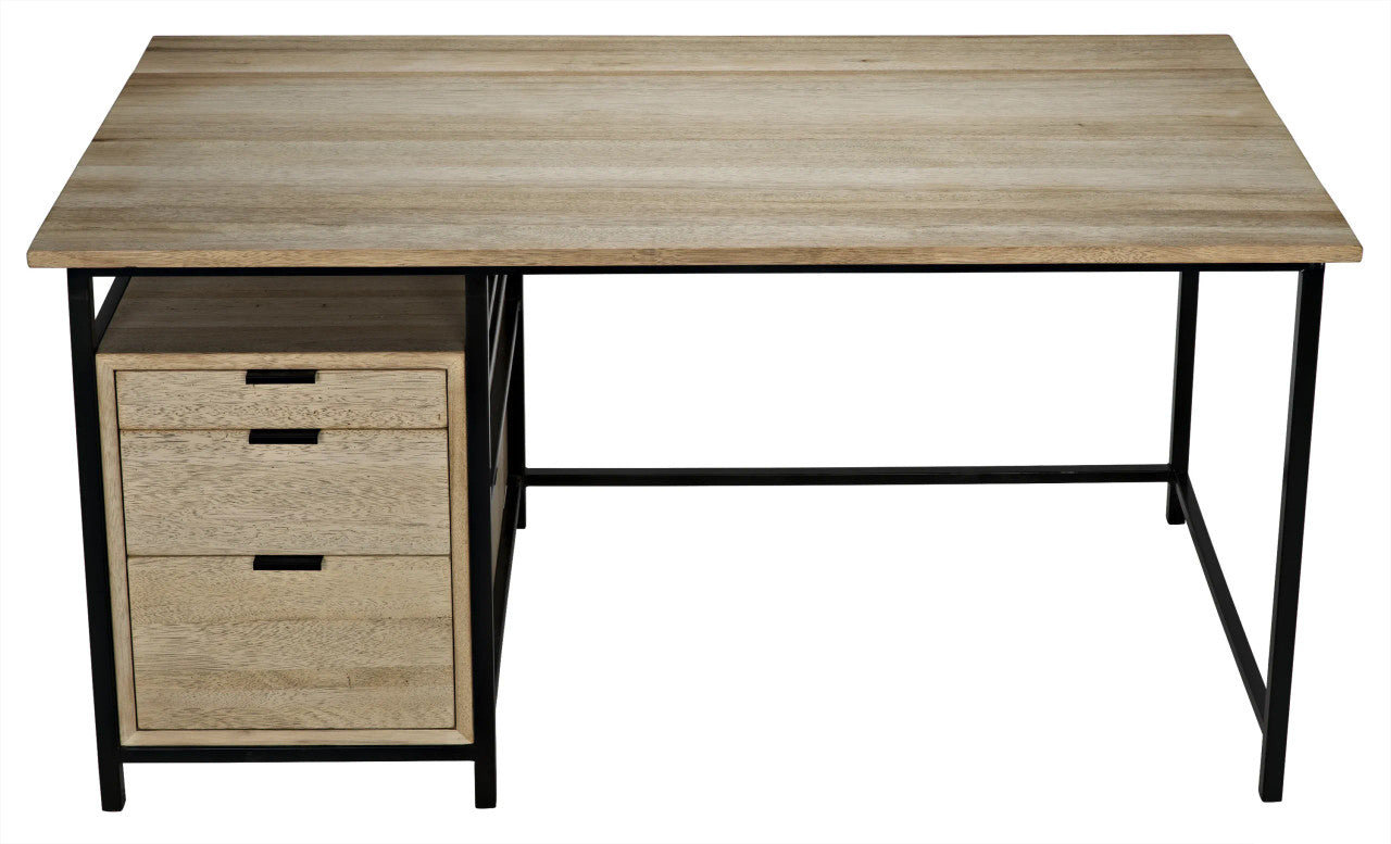 Noir Nabucco Desk in Bleached Walnut w/ Matte Black Legs GDES164BW