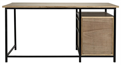 Noir Nabucco Desk in Bleached Walnut w/ Matte Black Legs GDES164BW