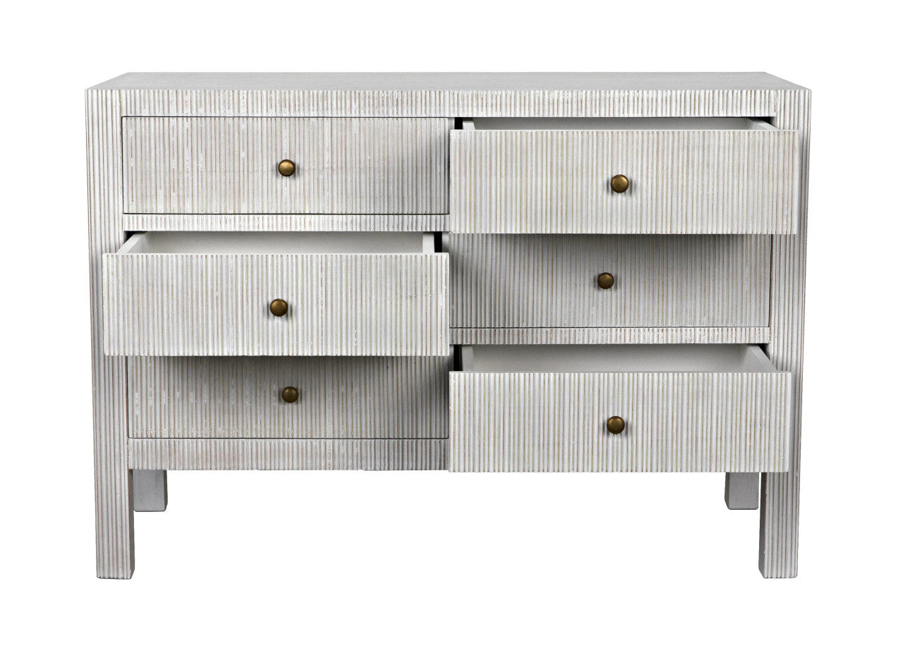 Noir Conrad 6 Drawer Dresser in White Wash GDRE221WH