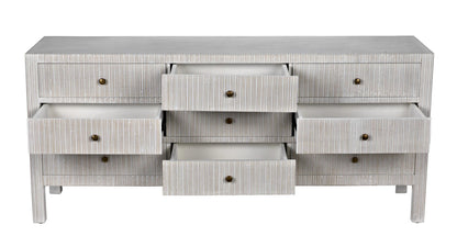 Noir Conrad 9 Drawer Dresser in White Wash GDRE222WH