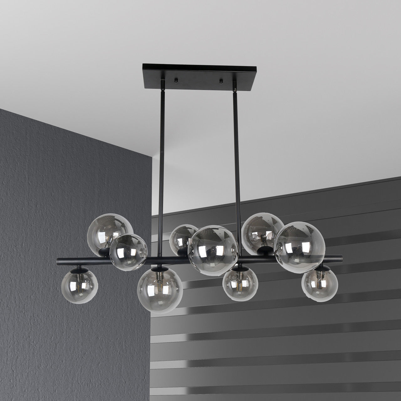 Dainolite 10 Light Halogen Horizontal Pendant Matte Black Finish with Smoked Glass GLA-3110HP-MB