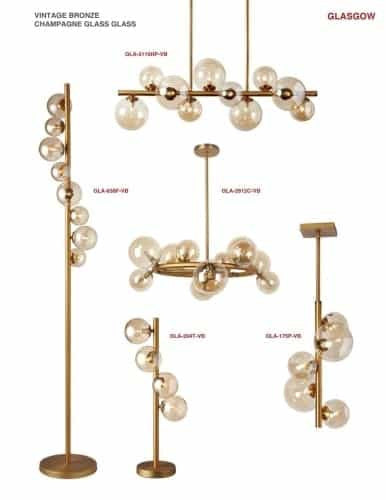 Dainolite 10 Light Horizontal Pendant, Vintage Bronze Finish, Champagne Glass GLA-3110HP-VB