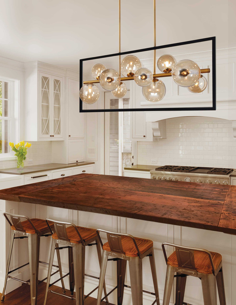 Dainolite 10 Light Horizontal Pendant, Matte Black / Vintage Bronze Finish, Champagne Glass GLA-3310HP-MB-VB