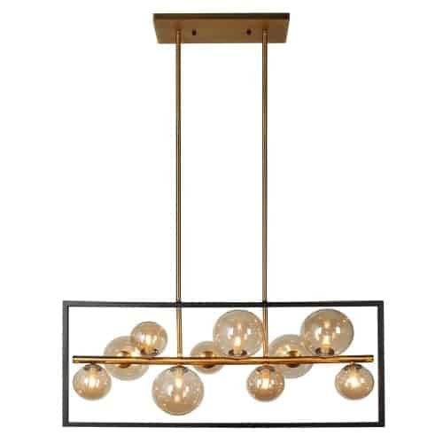 Dainolite 10 Light Horizontal Pendant, Matte Black / Vintage Bronze Finish, Champagne Glass GLA-3310HP-MB-VB