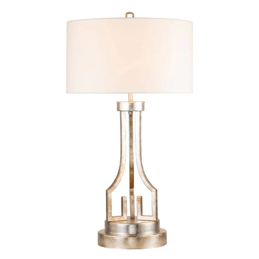 Lucas McKearn Lemuria Large Buffet Lamp in Distressed Gold and White Drum Shade