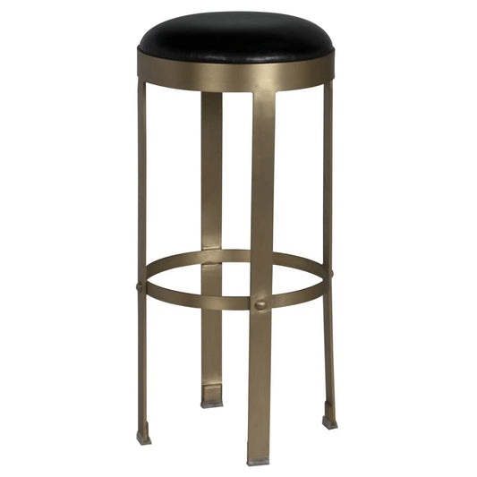 Noir Prince Stool with Leather in Antique Brass GSTOOL146MB-L