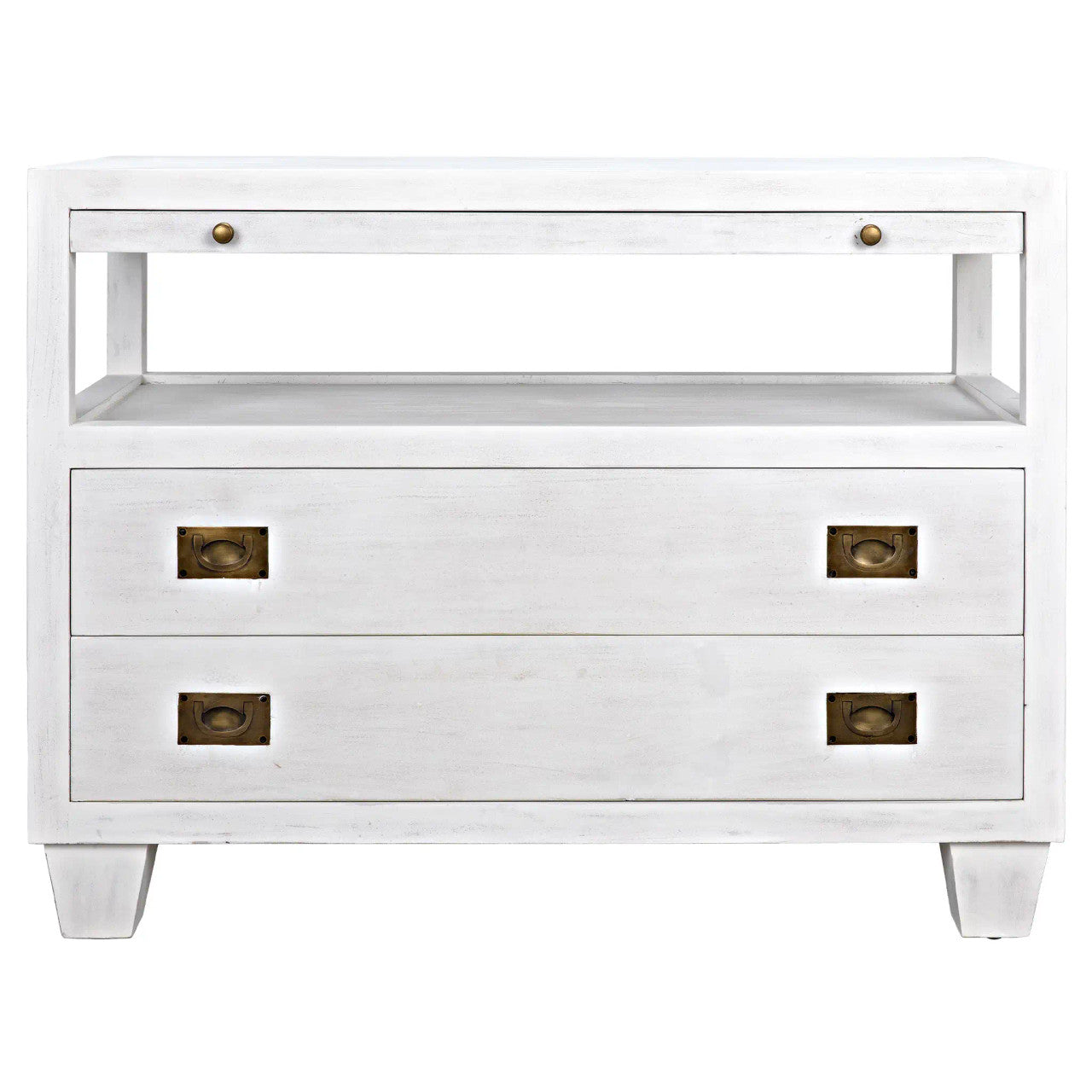 Noir 2-Drawer Side Table with Sliding Tray in White Wash GTAB243WH