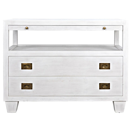 Noir 2-Drawer Side Table with Sliding Tray in White Wash GTAB243WH