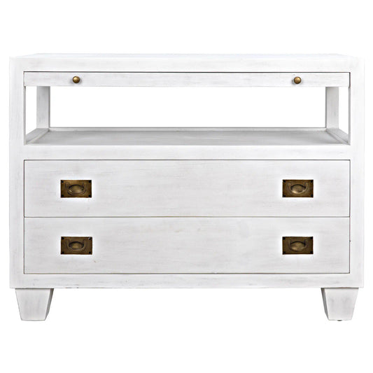 Noir 2-Drawer Side Table with Sliding Tray in White Wash GTAB243WH