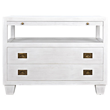 Noir 2-Drawer Side Table with Sliding Tray in White Wash GTAB243WH