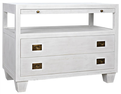 Noir 2-Drawer Side Table with Sliding Tray in White Wash GTAB243WH