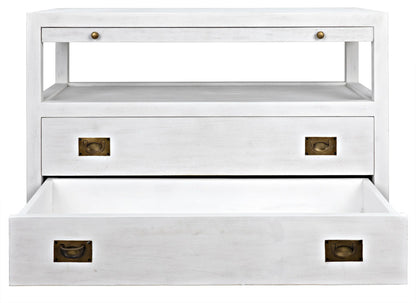 Noir 2-Drawer Side Table with Sliding Tray in White Wash GTAB243WH