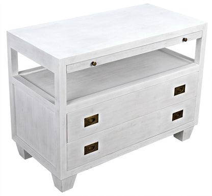 Noir 2-Drawer Side Table with Sliding Tray in White Wash GTAB243WH