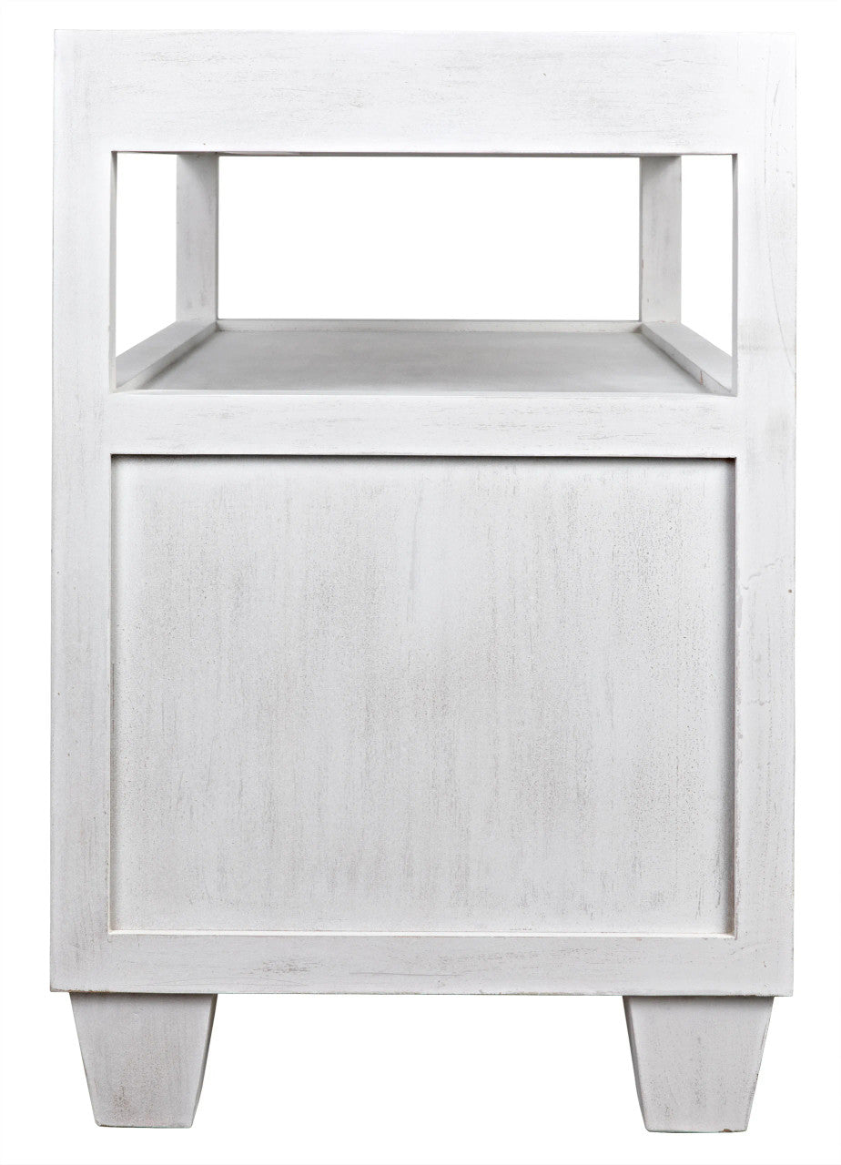 Noir 2-Drawer Side Table with Sliding Tray in White Wash GTAB243WH