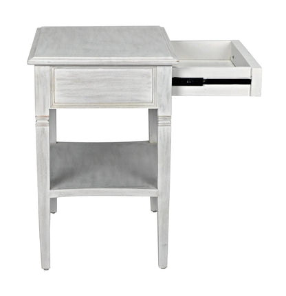 Noir Oxford 1-Drawer Side Table in White Wash GTAB247WH