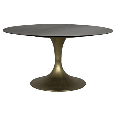 Noir Herno Table in Matte Black Top with Antique Brass Base GTAB541MB