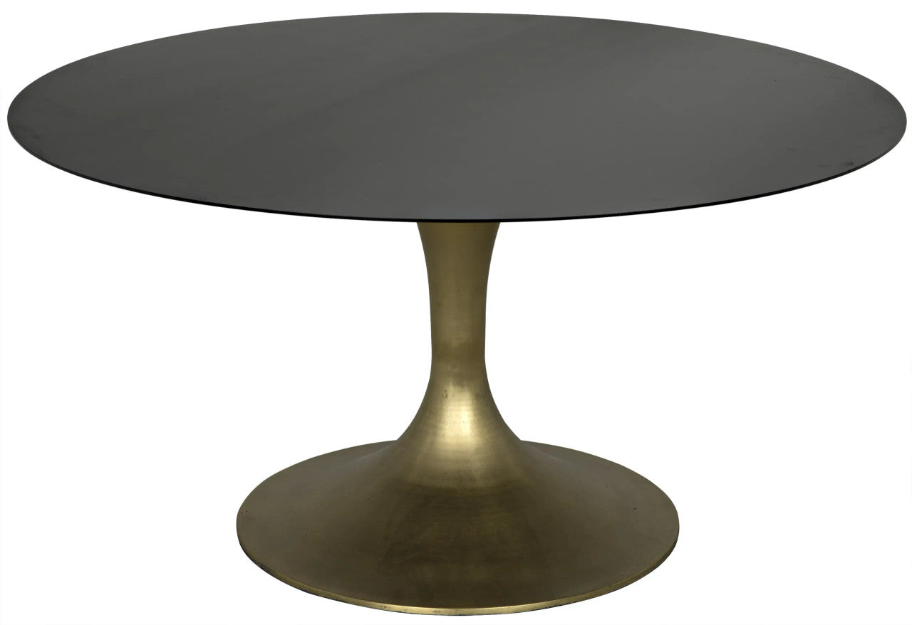 Noir Herno Table in Matte Black Top with Antique Brass Base GTAB541MB