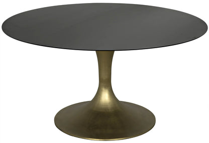 Noir Herno Table in Matte Black Top with Antique Brass Base GTAB541MB