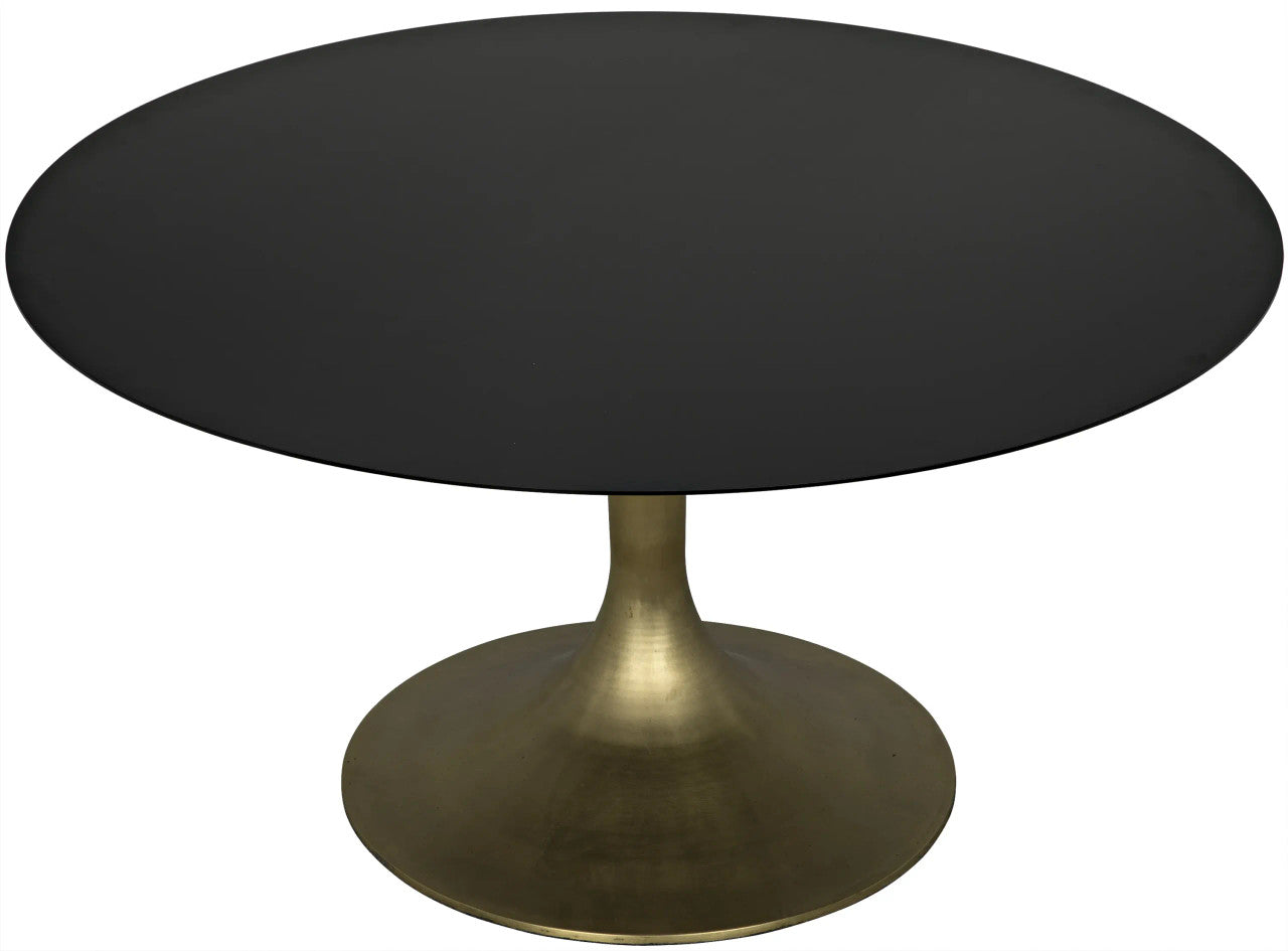 Noir Herno Table in Matte Black Top with Antique Brass Base GTAB541MB