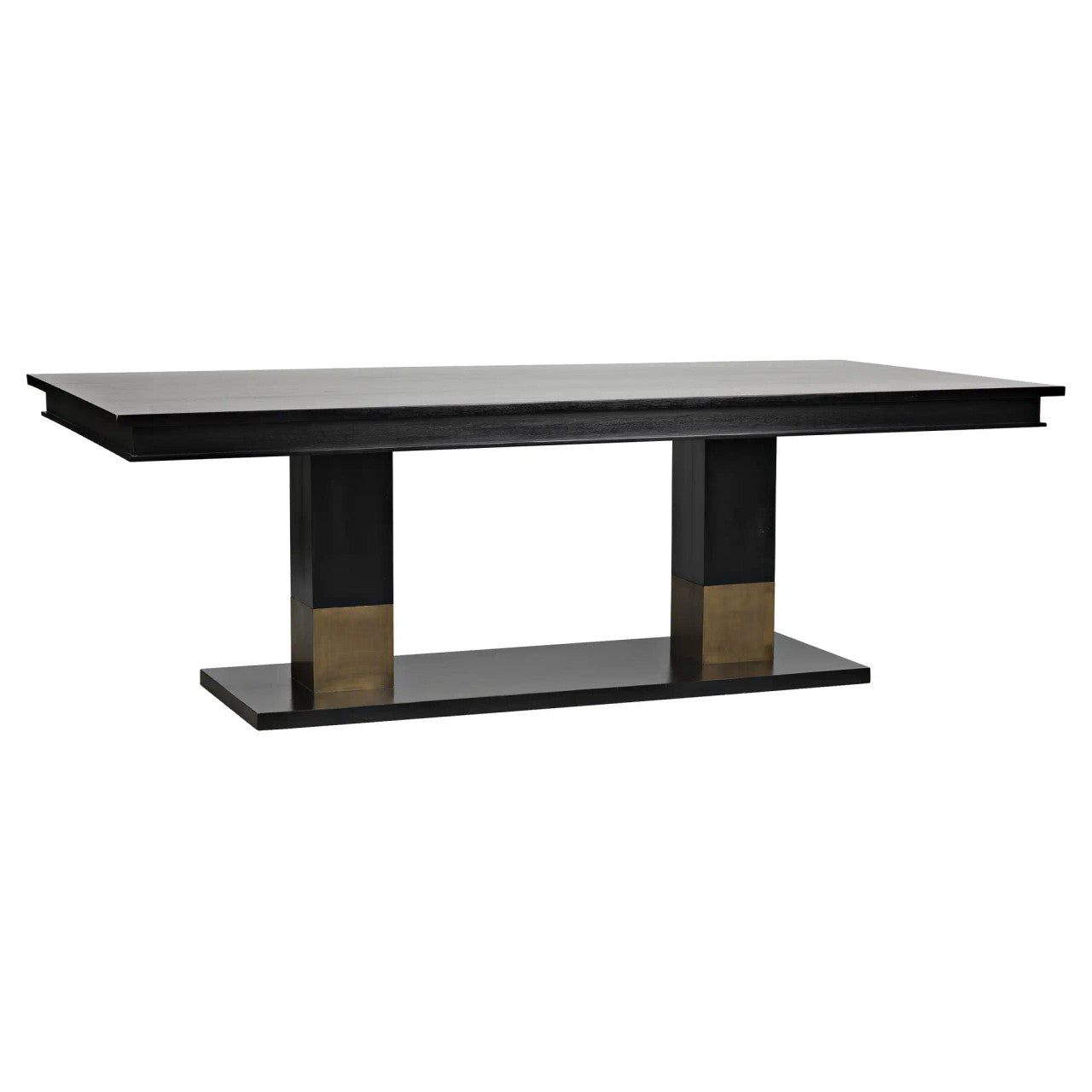 Noir Ravenko Dining Table in Hand Rubbed Black with Brass Accents GTAB551HB