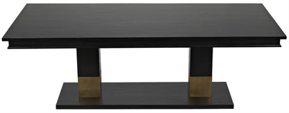 Noir Ravenko Dining Table in Hand Rubbed Black with Brass Accents GTAB551HB