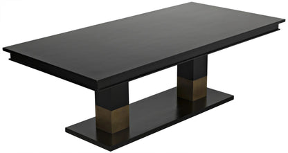 Noir Ravenko Dining Table in Hand Rubbed Black with Brass Accents GTAB551HB