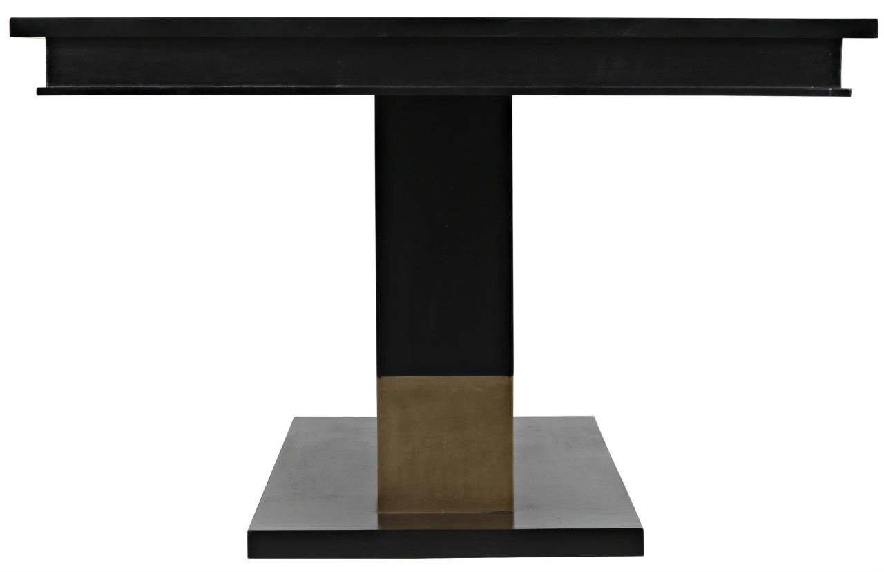 Noir Ravenko Dining Table in Hand Rubbed Black with Brass Accents GTAB551HB