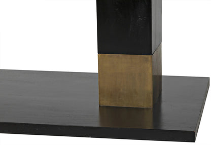 Noir Ravenko Dining Table in Hand Rubbed Black with Brass Accents GTAB551HB