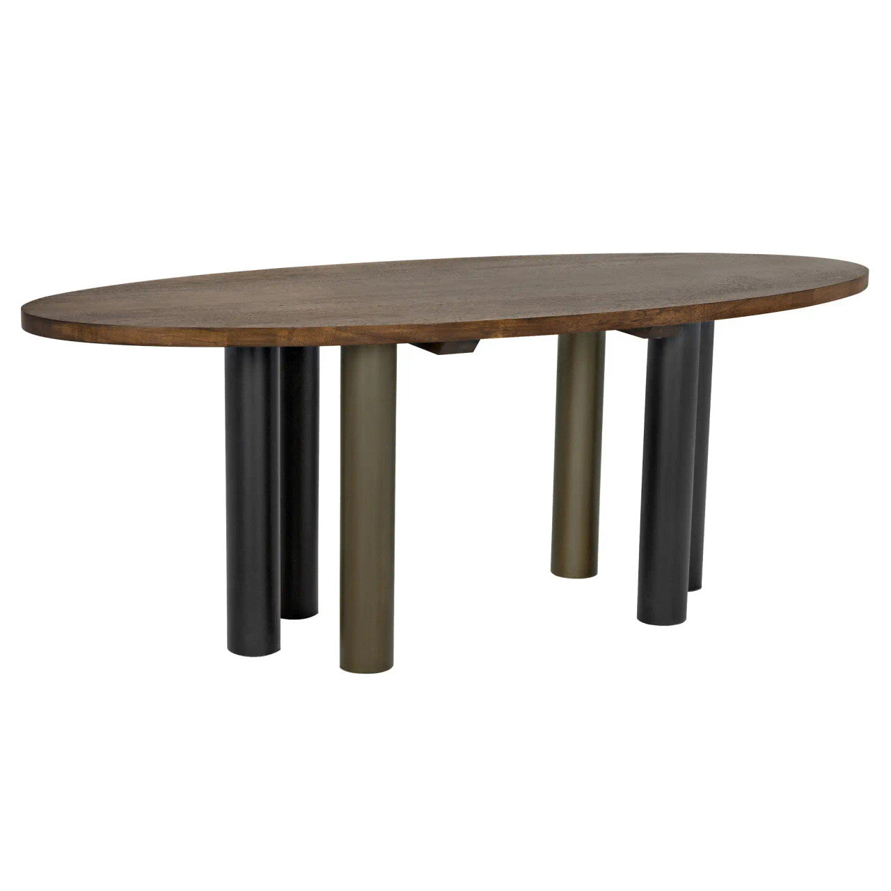 Noir Journal Oval Dining Table in Dark Walnut with Matte Black & Aged Brass Base GTAB572DW