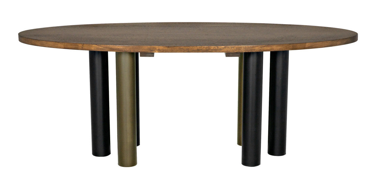 Noir Journal Oval Dining Table in Dark Walnut with Matte Black & Aged Brass Base GTAB572DW