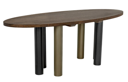 Noir Journal Oval Dining Table in Dark Walnut with Matte Black & Aged Brass Base GTAB572DW