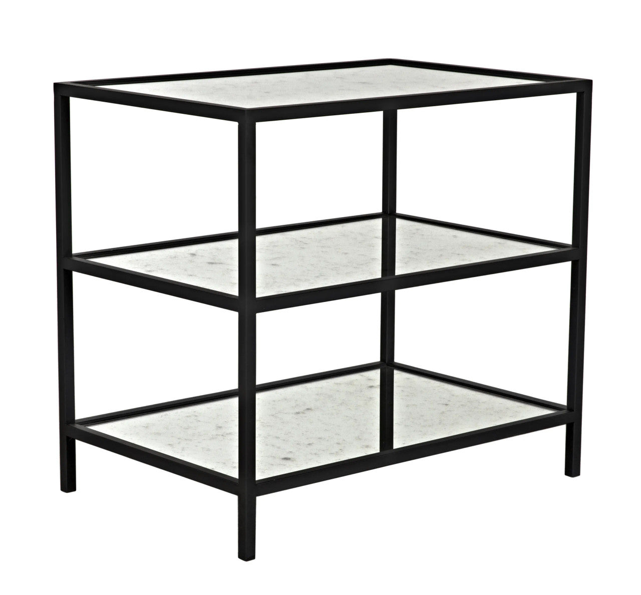 Noir 3 Tier Side Table with Antiqued Mirror in Matte Black GTAB658MTB