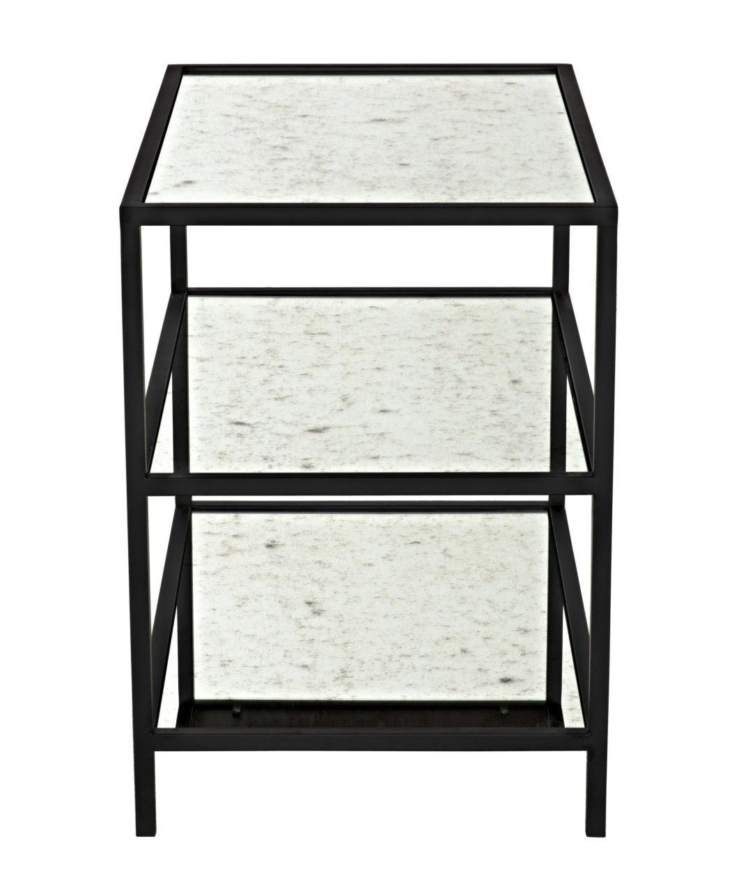 Noir 3 Tier Side Table with Antiqued Mirror in Matte Black GTAB658MTB